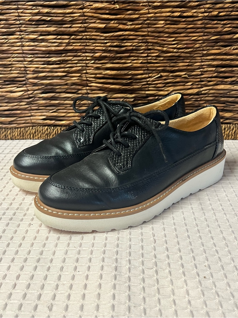 Naturalizer Emme Women's Black Leather Platform Oxford Shoes Size 7